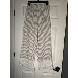 Jaline Resort Tallulah Ecru Fringe Pants Medium White Beige Organic Nwot 295